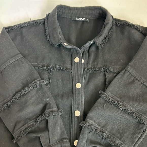 Blue B Collection black Rock & Roll sequins snap closure jean jacket raw edge - Picture 16 of 16